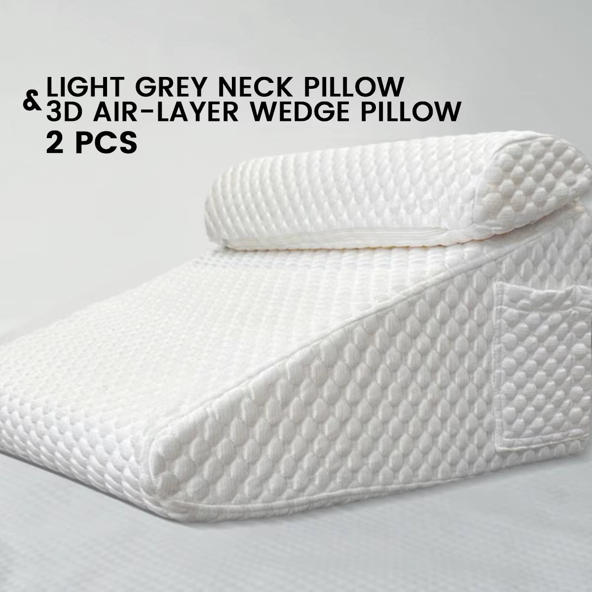 2 Pcs Memory Foam Bed Wedge Pillow/Neck Pillow for Back, Leg, and Knee - Triangle Pillow with Removable Cover