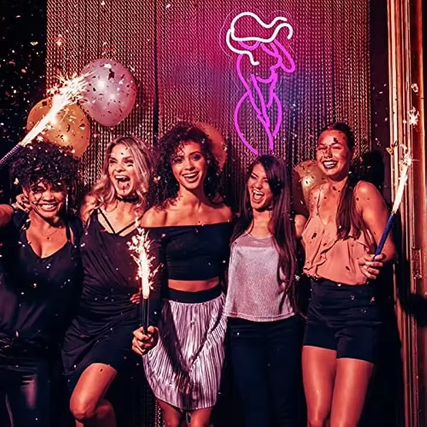 Pink Lady Neon Sign, Girls Room Decor LED Neon Light Bar Sexy Neon Signs with USB Port for Women Man Cave Gifts Kids Teen Gifts