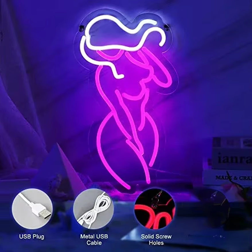 Pink Lady Neon Sign, Girls Room Decor LED Neon Light Bar Sexy Neon Signs with USB Port for Women Man Cave Gifts Kids Teen Gifts