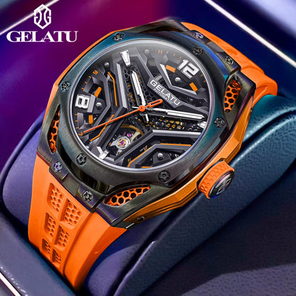 GELATU 6007 Hollow Out Automatic Men'S Watch Silicone Strap Deep Waterproof New Trend Wristwatch