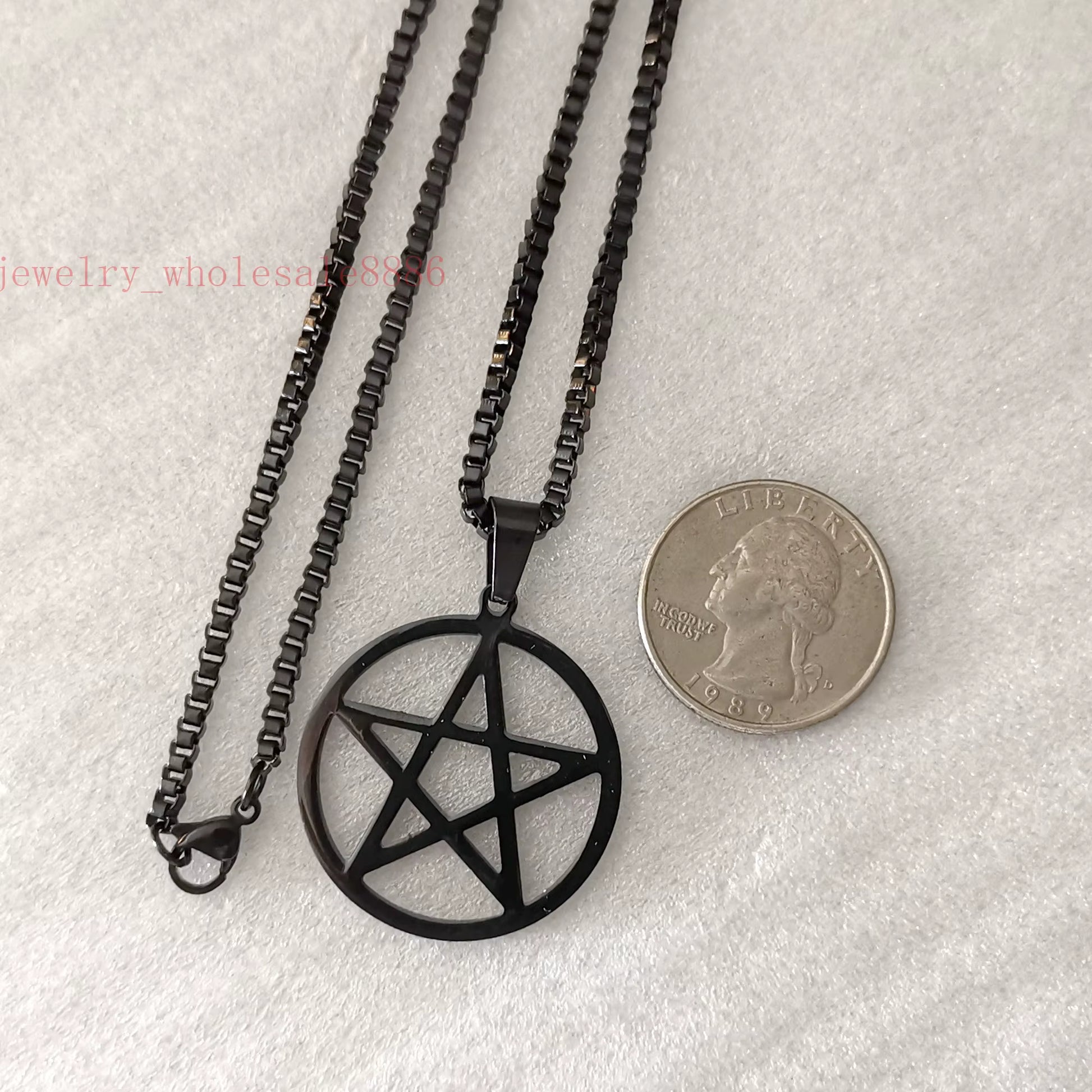 Men Pagan Wicca Inverted Star Pentagram Stainless Steel Pendant Necklace Box Chain 2.4Mm 24''