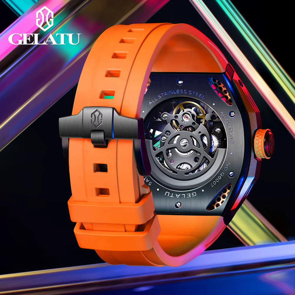 GELATU 6007 Hollow Out Automatic Men'S Watch Silicone Strap Deep Waterproof New Trend Wristwatch