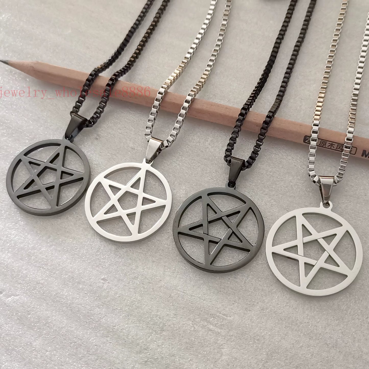 Men Pagan Wicca Inverted Star Pentagram Stainless Steel Pendant Necklace Box Chain 2.4Mm 24''