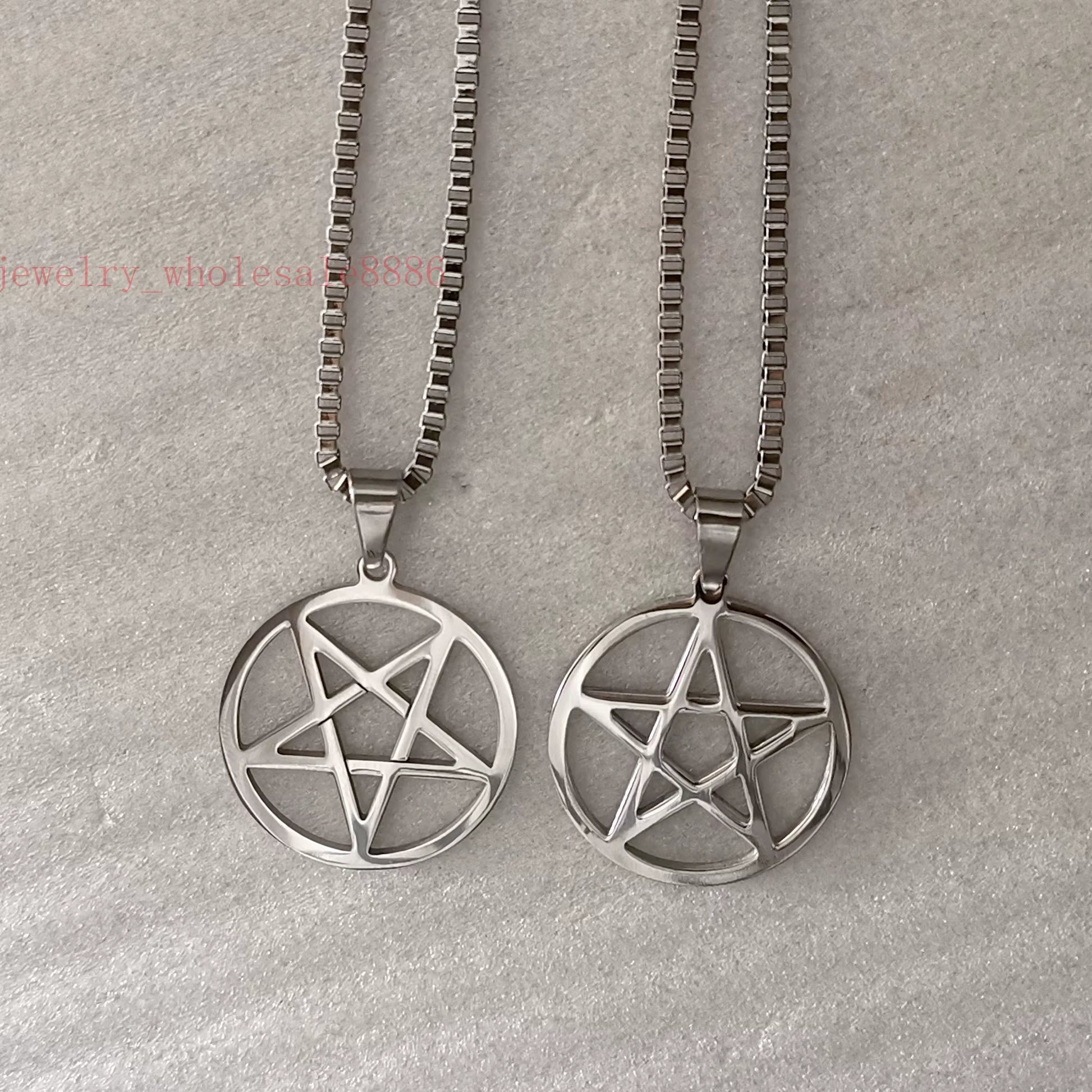Men Pagan Wicca Inverted Star Pentagram Stainless Steel Pendant Necklace Box Chain 2.4Mm 24''