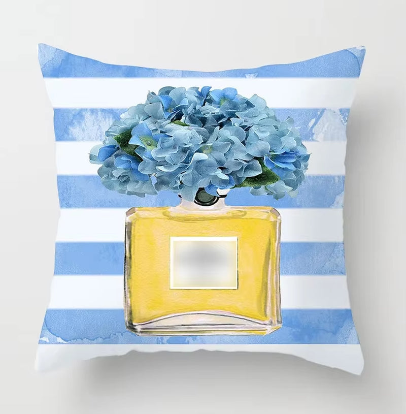Brand Perfume Bottle Pillowcase Fashion Women Favor Cushion Home Decorative Peach Skin Velvet Perfume Sofa Pillow Cover
