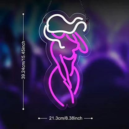 Pink Lady Neon Sign, Girls Room Decor LED Neon Light Bar Sexy Neon Signs with USB Port for Women Man Cave Gifts Kids Teen Gifts