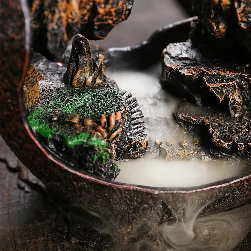 1Pc, Zen Buddha Resin Ornament Landscape Waterfall Backflow Incense Burner Home Decor Censer Tea Pet (Without Incense)