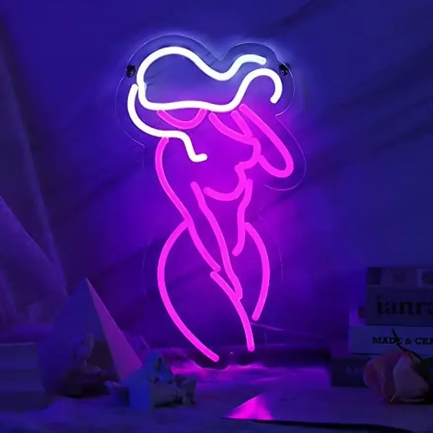 Pink Lady Neon Sign, Girls Room Decor LED Neon Light Bar Sexy Neon Signs with USB Port for Women Man Cave Gifts Kids Teen Gifts
