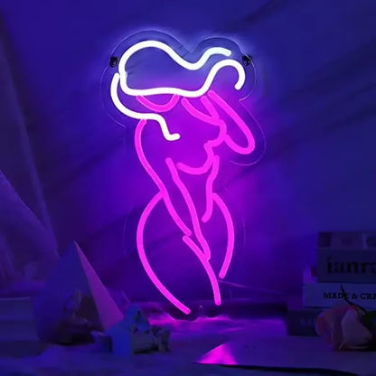 Pink Lady Neon Sign, Girls Room Decor LED Neon Light Bar Sexy Neon Signs with USB Port for Women Man Cave Gifts Kids Teen Gifts
