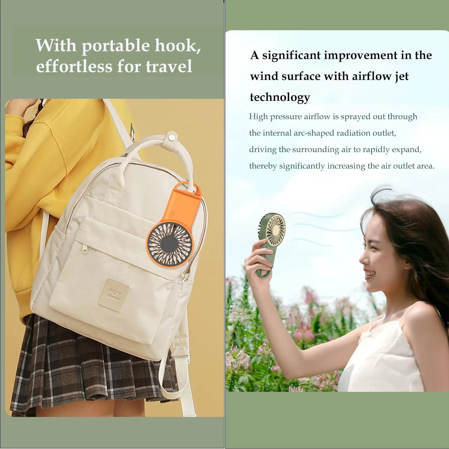 Portable Mini Fan with Carabiner,Usb Rechargeable Silent Foldable Table Fan, Handheld Pocket Fan for Home Office Travel