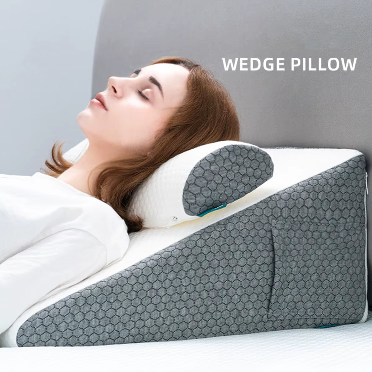 2 Pcs Memory Foam Bed Wedge Pillow/Neck Pillow for Back, Leg, and Knee - Triangle Pillow with Removable Cover