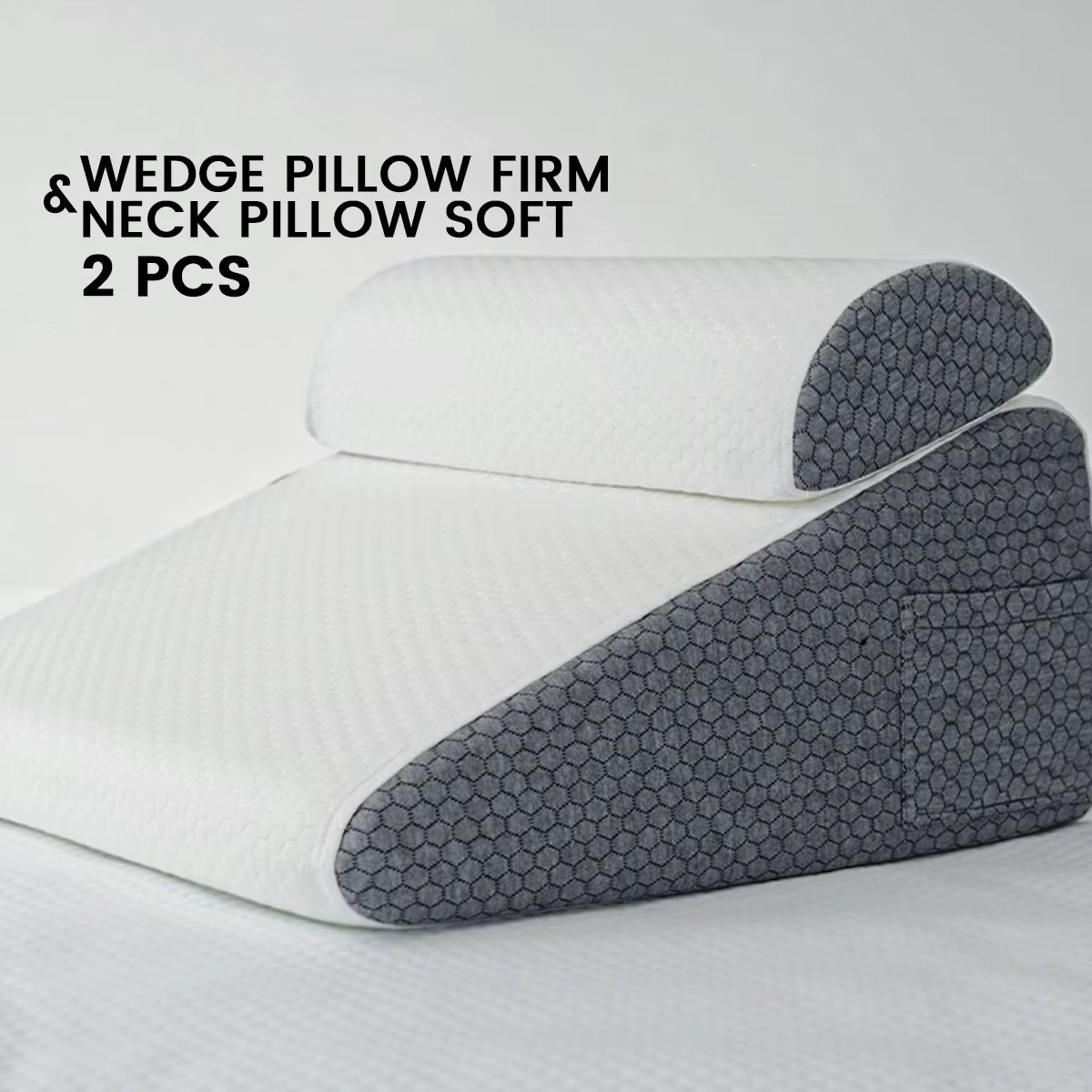 2 Pcs Memory Foam Bed Wedge Pillow/Neck Pillow for Back, Leg, and Knee - Triangle Pillow with Removable Cover