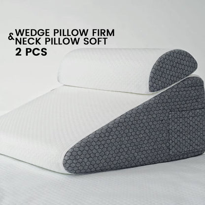 2 Pcs Memory Foam Bed Wedge Pillow/Neck Pillow for Back, Leg, and Knee - Triangle Pillow with Removable Cover