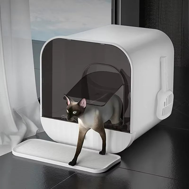 Cat Litter Box Fully Enclosed Splash-Proof Cat Toilet with Litter Scoop Large Capacity Drawer Type Cat Litter Box Cat Accessorie