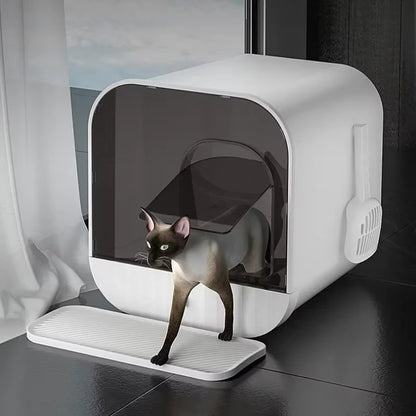 Cat Litter Box Fully Enclosed Splash-Proof Cat Toilet with Litter Scoop Large Capacity Drawer Type Cat Litter Box Cat Accessorie