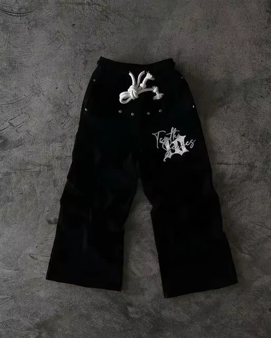 Y2K New Double Waisted Sweatpants Mens Womens Harajuku Retro Letter Graphics Embroidered Gothic Straight Casual Pants Trousers