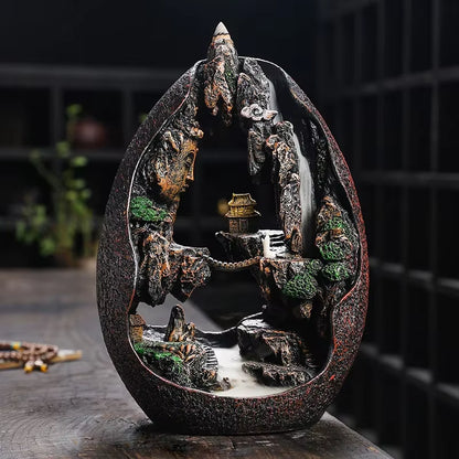 1Pc, Zen Buddha Resin Ornament Landscape Waterfall Backflow Incense Burner Home Decor Censer Tea Pet (Without Incense)