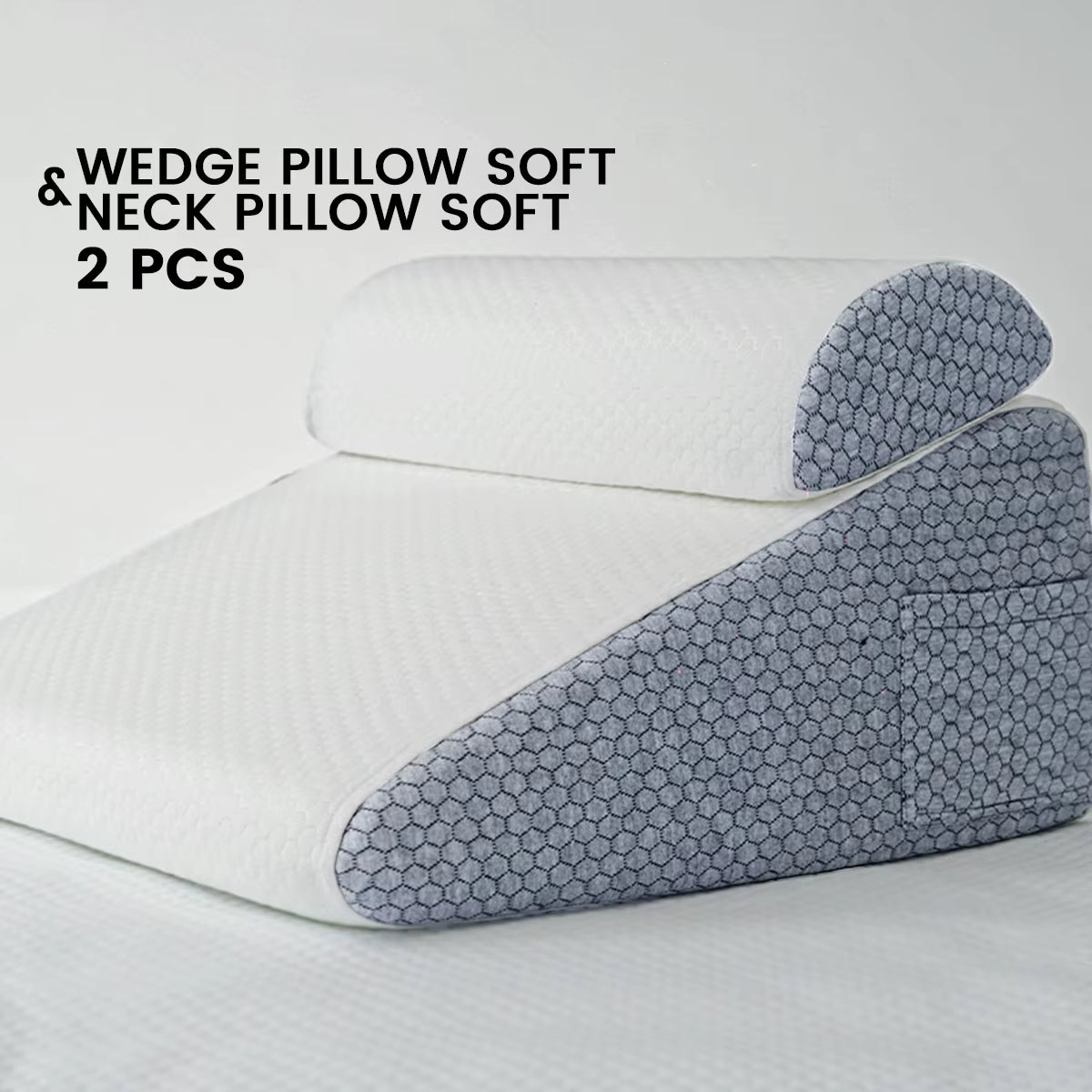 2 Pcs Memory Foam Bed Wedge Pillow/Neck Pillow for Back, Leg, and Knee - Triangle Pillow with Removable Cover