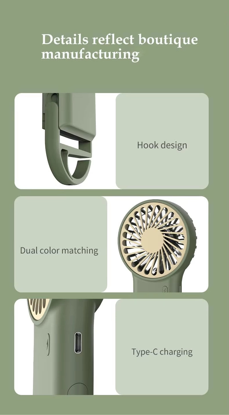 Portable Mini Fan with Carabiner,Usb Rechargeable Silent Foldable Table Fan, Handheld Pocket Fan for Home Office Travel