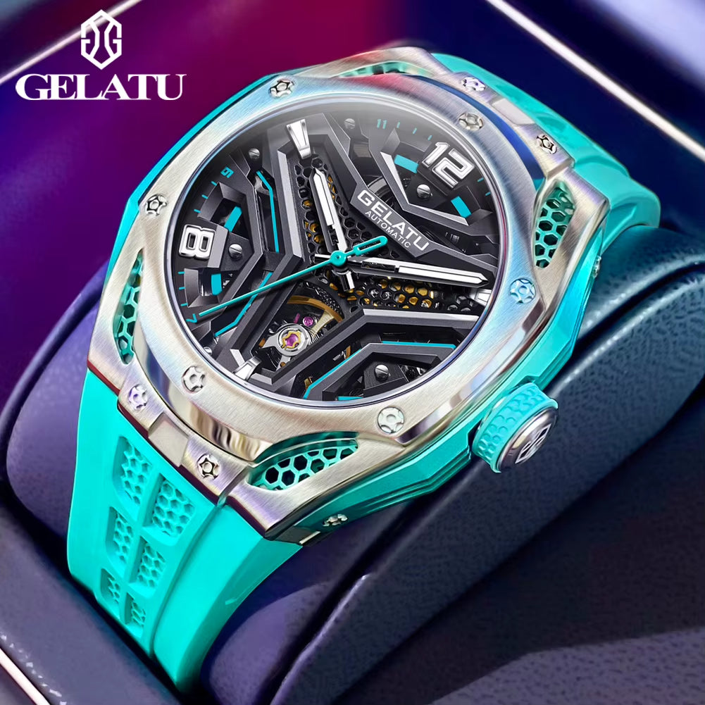 GELATU 6007 Hollow Out Automatic Men'S Watch Silicone Strap Deep Waterproof New Trend Wristwatch