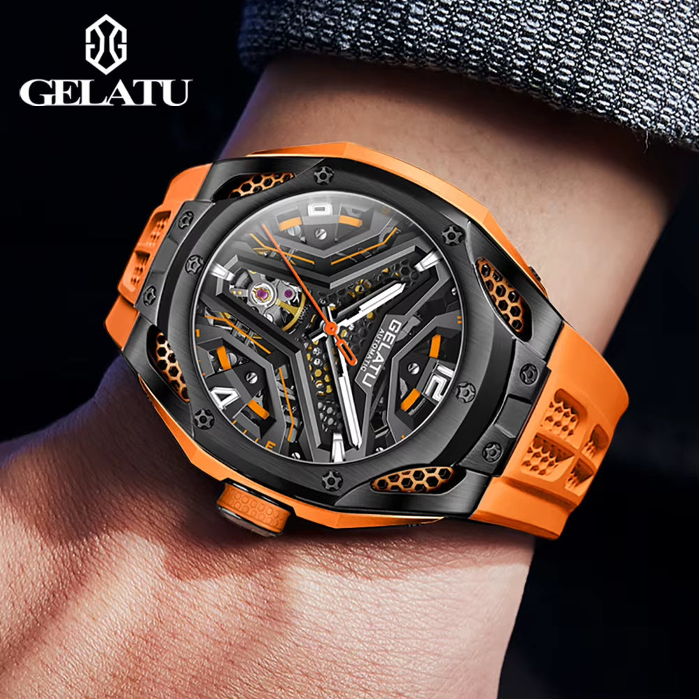 GELATU 6007 Hollow Out Automatic Men'S Watch Silicone Strap Deep Waterproof New Trend Wristwatch