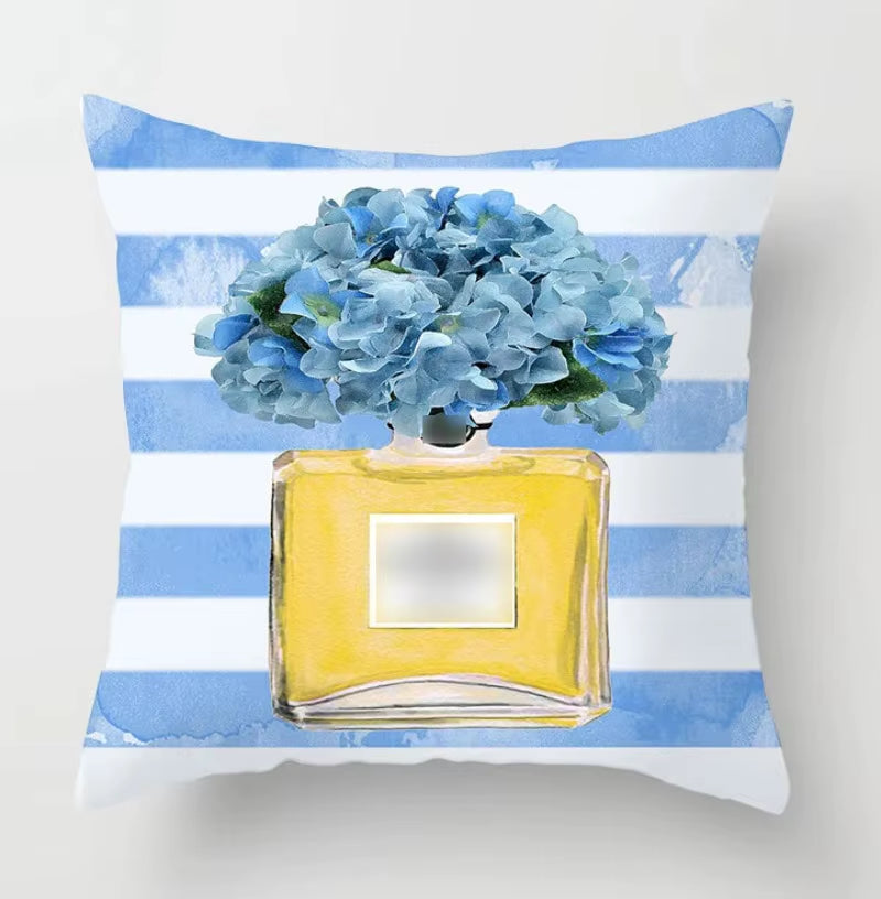 Brand Perfume Bottle Pillowcase Fashion Women Favor Cushion Home Decorative Peach Skin Velvet Perfume Sofa Pillow Cover