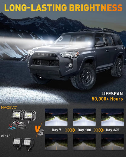 4 Inch 2Pcs LED Pod Lights Spot Flood Combo LED Fog Driving 4X4 off Road Lights Work Lights for Truck Boat ATV UTV Jeep