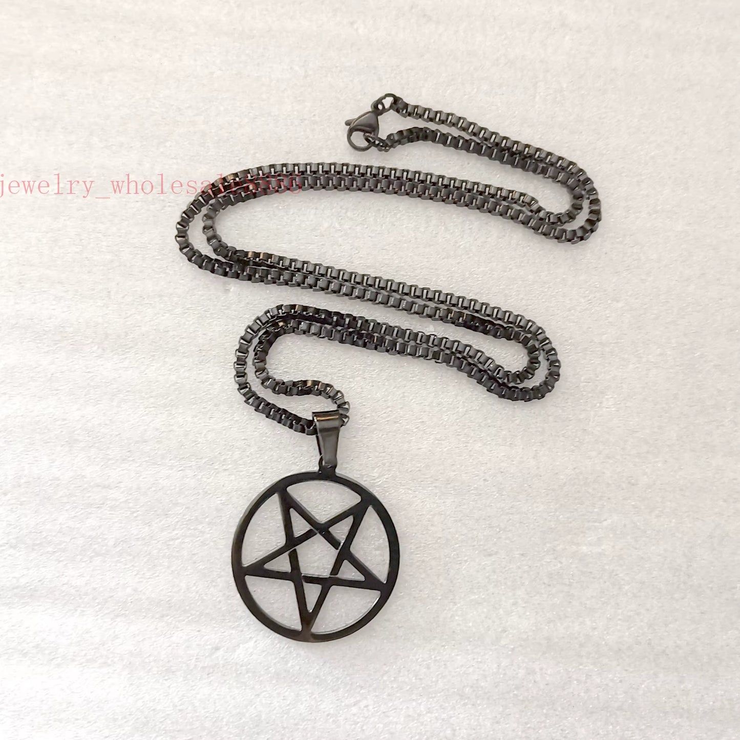 Men Pagan Wicca Inverted Star Pentagram Stainless Steel Pendant Necklace Box Chain 2.4Mm 24''