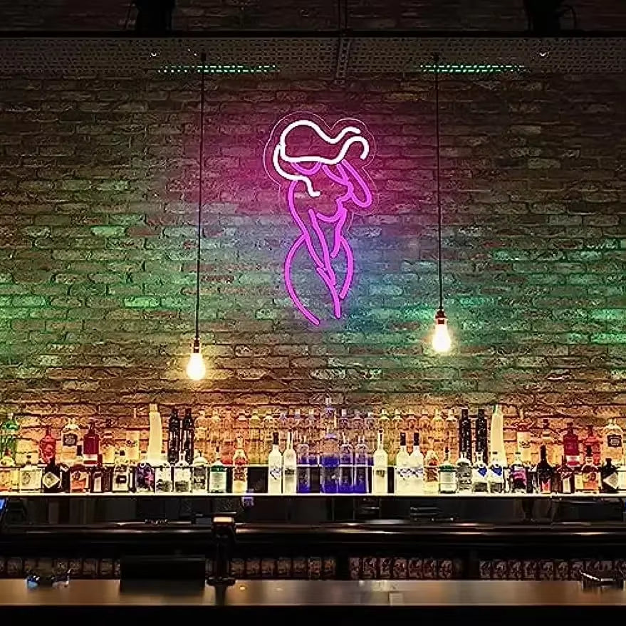 Pink Lady Neon Sign, Girls Room Decor LED Neon Light Bar Sexy Neon Signs with USB Port for Women Man Cave Gifts Kids Teen Gifts