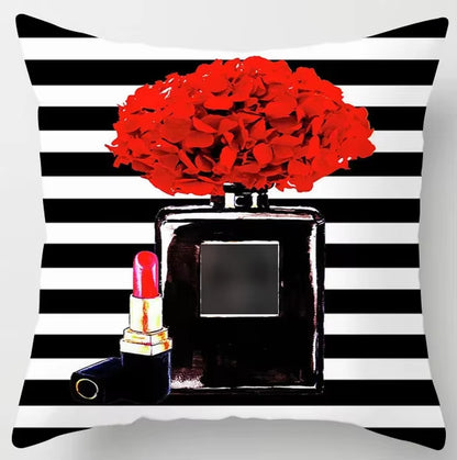 Brand Perfume Bottle Pillowcase Fashion Women Favor Cushion Home Decorative Peach Skin Velvet Perfume Sofa Pillow Cover