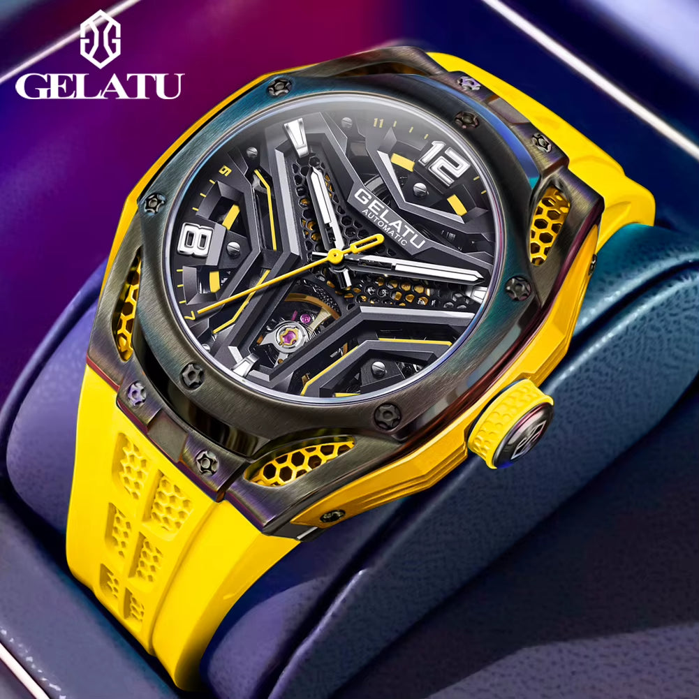 GELATU 6007 Hollow Out Automatic Men'S Watch Silicone Strap Deep Waterproof New Trend Wristwatch