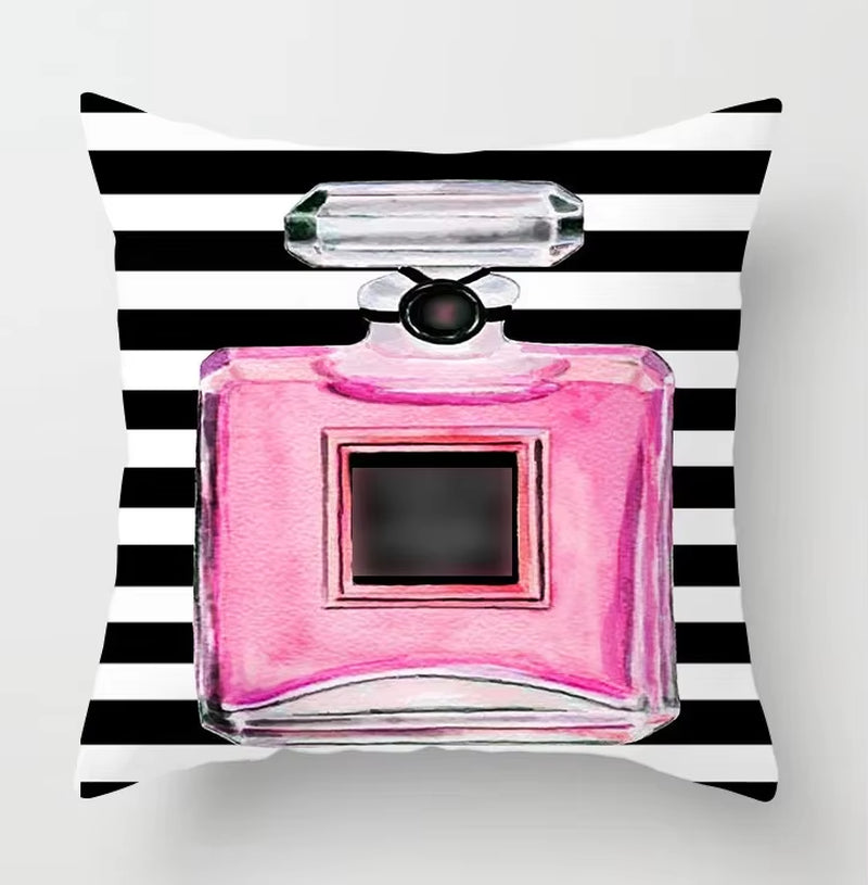 Brand Perfume Bottle Pillowcase Fashion Women Favor Cushion Home Decorative Peach Skin Velvet Perfume Sofa Pillow Cover