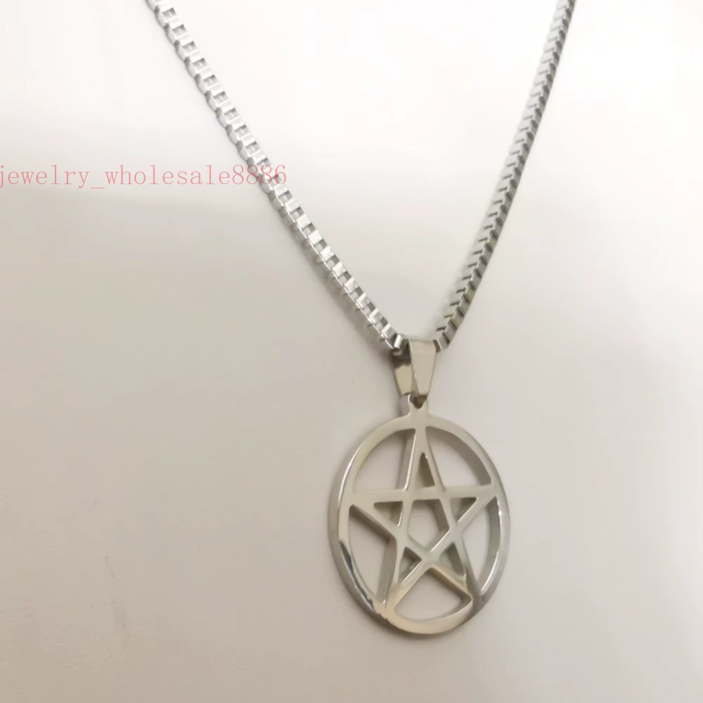 Men Pagan Wicca Inverted Star Pentagram Stainless Steel Pendant Necklace Box Chain 2.4Mm 24''