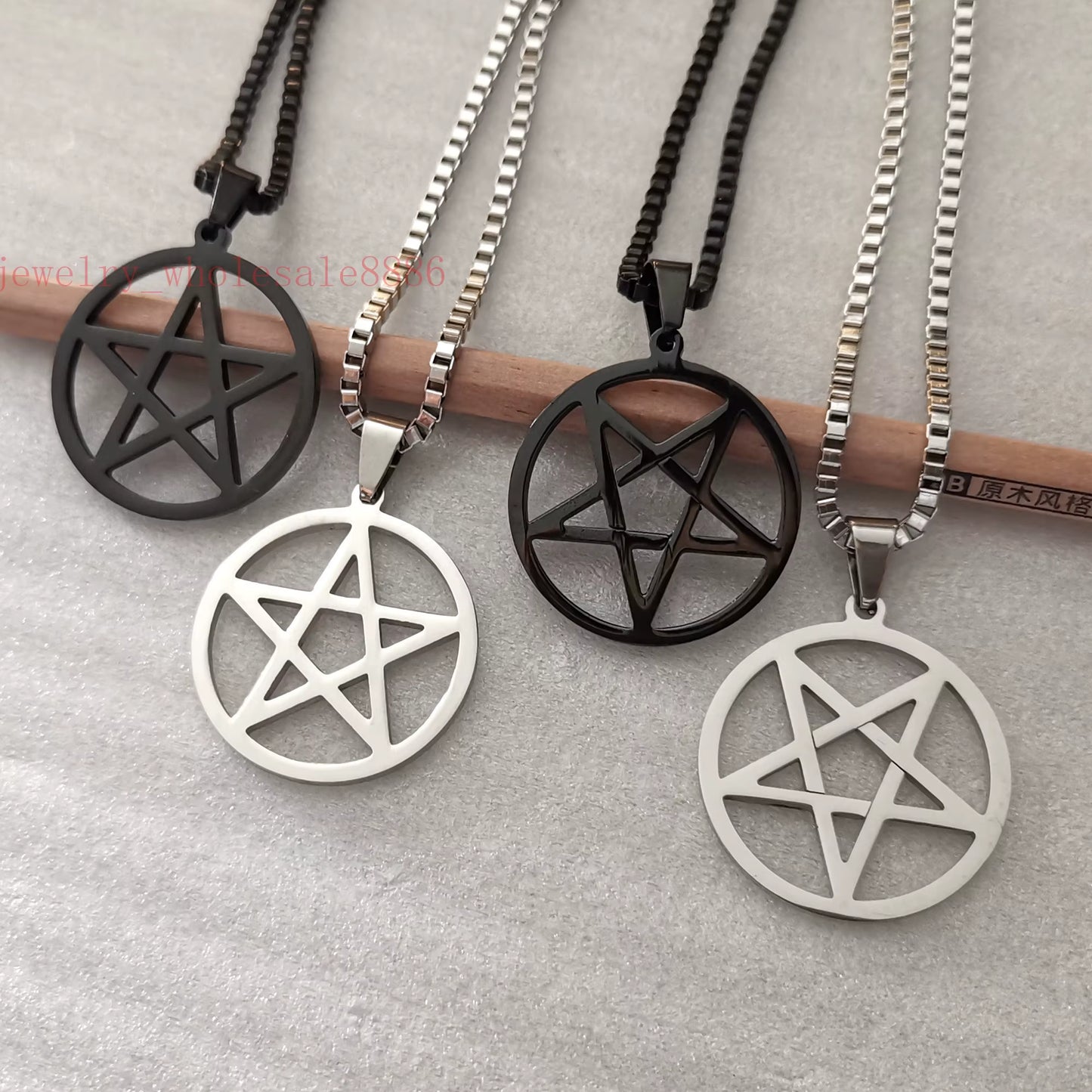 Men Pagan Wicca Inverted Star Pentagram Stainless Steel Pendant Necklace Box Chain 2.4Mm 24''