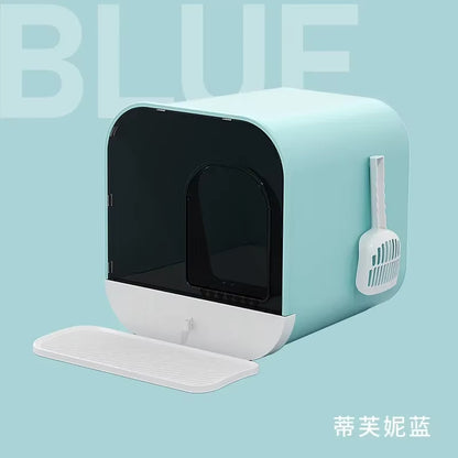 Cat Litter Box Fully Enclosed Splash-Proof Cat Toilet with Litter Scoop Large Capacity Drawer Type Cat Litter Box Cat Accessorie