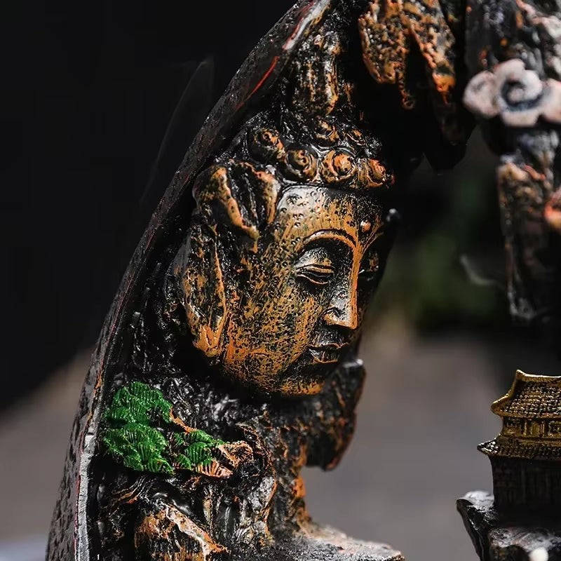 1Pc, Zen Buddha Resin Ornament Landscape Waterfall Backflow Incense Burner Home Decor Censer Tea Pet (Without Incense)