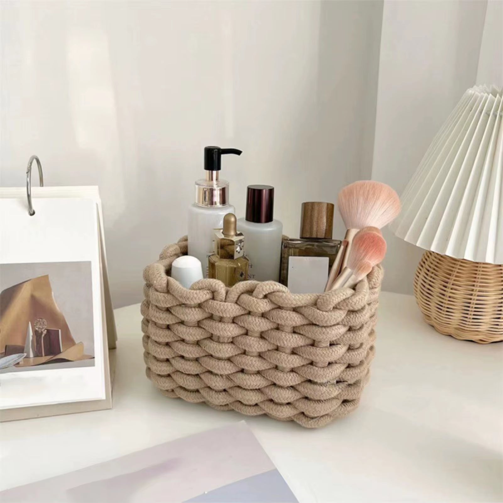 Handmade Cotton Organizer Basket Vegetable Platter Tabletop Flat Tray for Bread Candy Fruit Vegetable