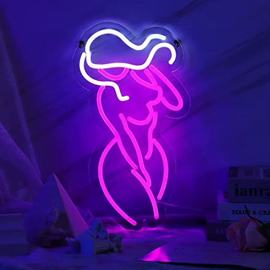 Pink Lady Neon Sign, Girls Room Decor LED Neon Light Bar Sexy Neon Signs with USB Port for Women Man Cave Gifts Kids Teen Gifts