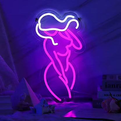 Pink Lady Neon Sign, Girls Room Decor LED Neon Light Bar Sexy Neon Signs with USB Port for Women Man Cave Gifts Kids Teen Gifts