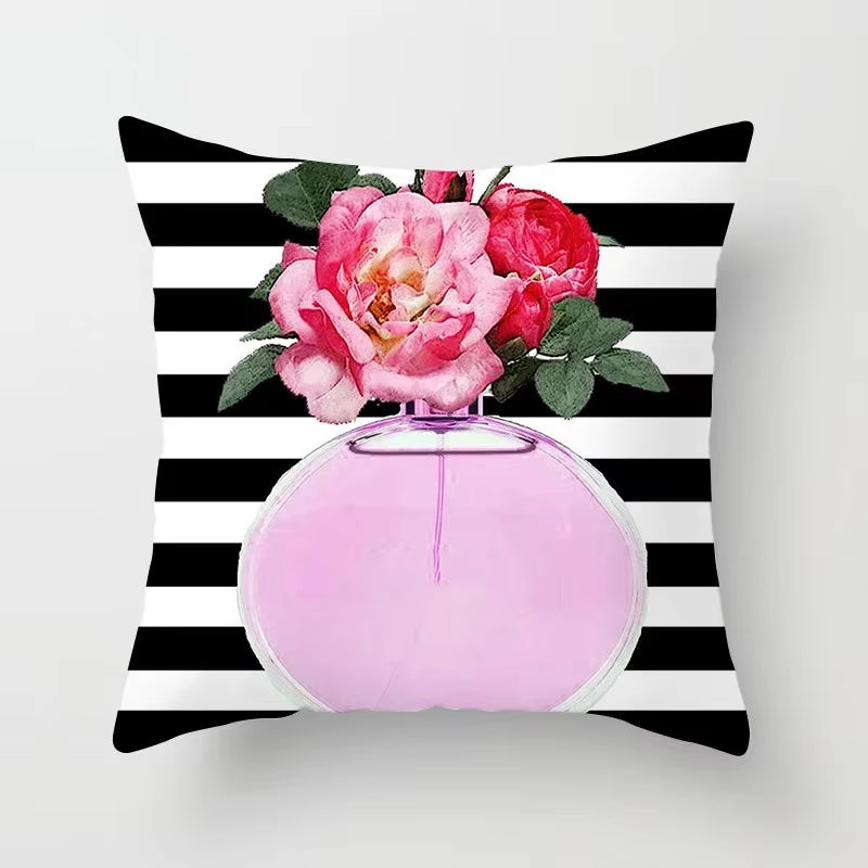 Brand Perfume Bottle Pillowcase Fashion Women Favor Cushion Home Decorative Peach Skin Velvet Perfume Sofa Pillow Cover