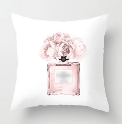 Brand Perfume Bottle Pillowcase Fashion Women Favor Cushion Home Decorative Peach Skin Velvet Perfume Sofa Pillow Cover