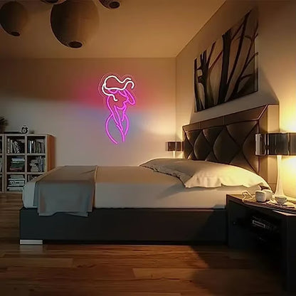Pink Lady Neon Sign, Girls Room Decor LED Neon Light Bar Sexy Neon Signs with USB Port for Women Man Cave Gifts Kids Teen Gifts