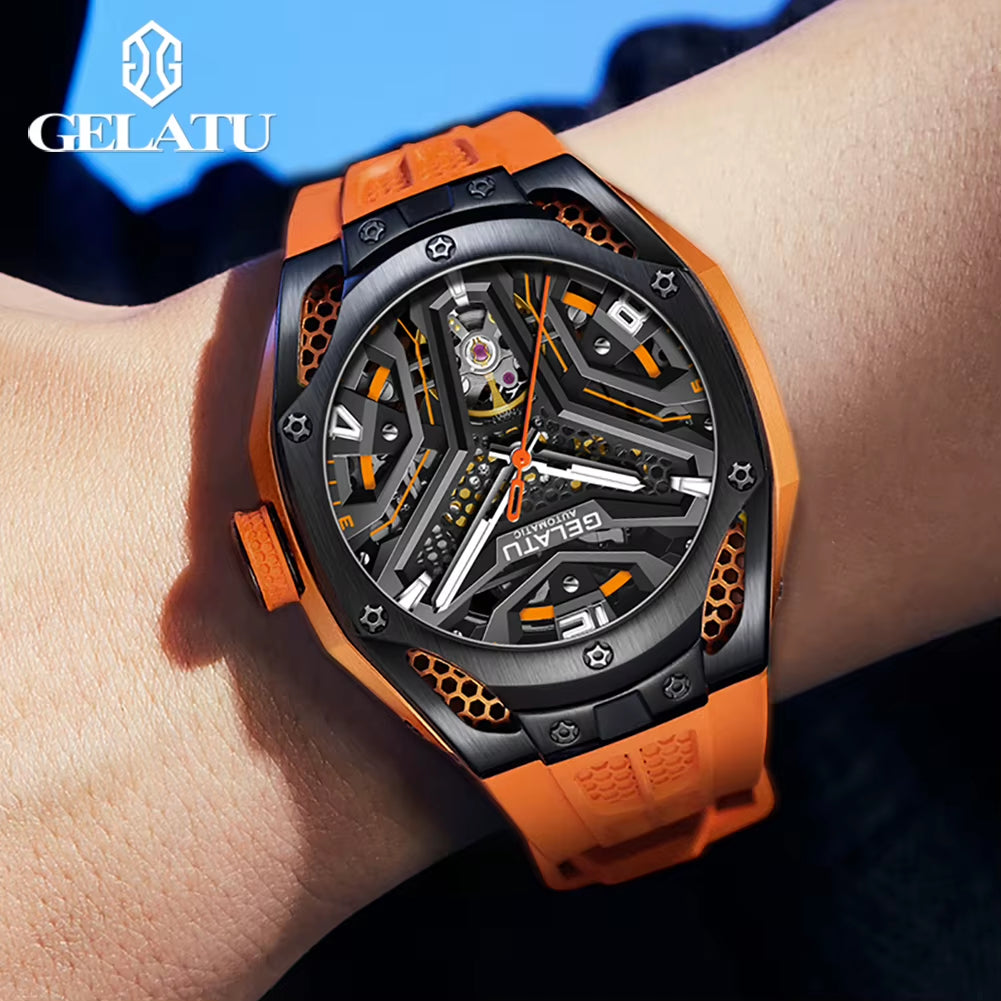 GELATU 6007 Hollow Out Automatic Men'S Watch Silicone Strap Deep Waterproof New Trend Wristwatch