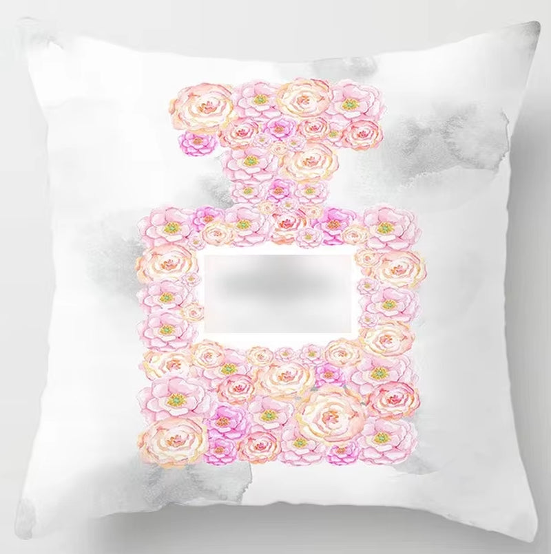 Brand Perfume Bottle Pillowcase Fashion Women Favor Cushion Home Decorative Peach Skin Velvet Perfume Sofa Pillow Cover