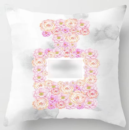 Brand Perfume Bottle Pillowcase Fashion Women Favor Cushion Home Decorative Peach Skin Velvet Perfume Sofa Pillow Cover